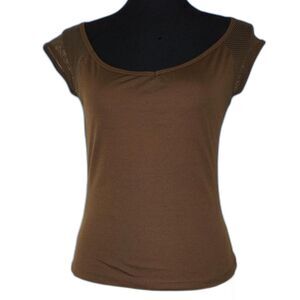Y2K Tantrum Olive Brown Short Sleeve Top with Mesh Sleeves